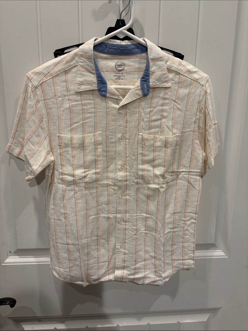 Casual Cream Striped Short-Sleeve Shirt